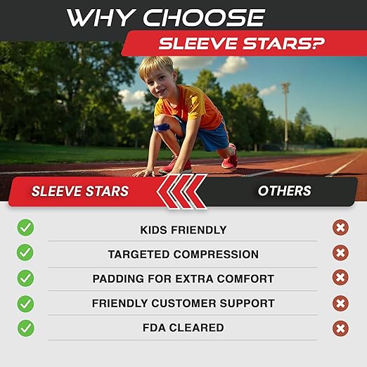 Sleeve Stars Swedish Brand Patellar Tendon Support Strap for Women & Men Effective Osgood Schlatter Knee Brace Youth & Kids Knee Brace with 3 Adjustable Length fits 7"-15" (Single/Navy Blue/Kids)