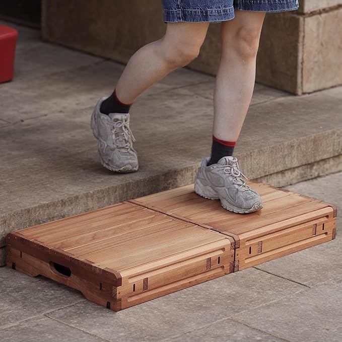 Wooden Platform 3.7" Height.One Step Stool Larger 31.5" for Adults&Senior. Carbonization Porch Step,Stair Assist Indoor&Outdoor,Bedside Foot Stepper,Mobility Stepping.for Handicap,Elderly,Kids