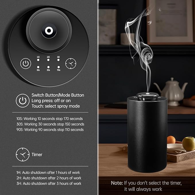 Waterless Essential Oil Diffuser, Battery Operated Mini Scent Air Machine for 5ml/ 10ml/ 20ml Essential Oils, Aromatherapy Diffuser with 3 Countdown Timers & 3 Mist Levels for Home, Car, Office