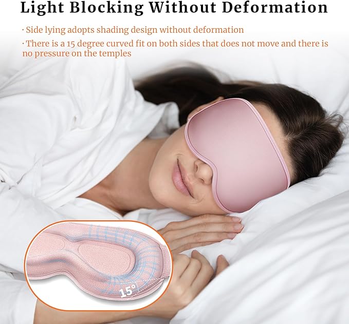 Sleep Eye Mask 3D Contoured Cup Soft and Gentle, Breathable, Comfortable for Side Sleeping, Travellers, Yoga, Men, Women, Adjustable, with Silicone Ear Plugs for Sleeping Noise Reductions