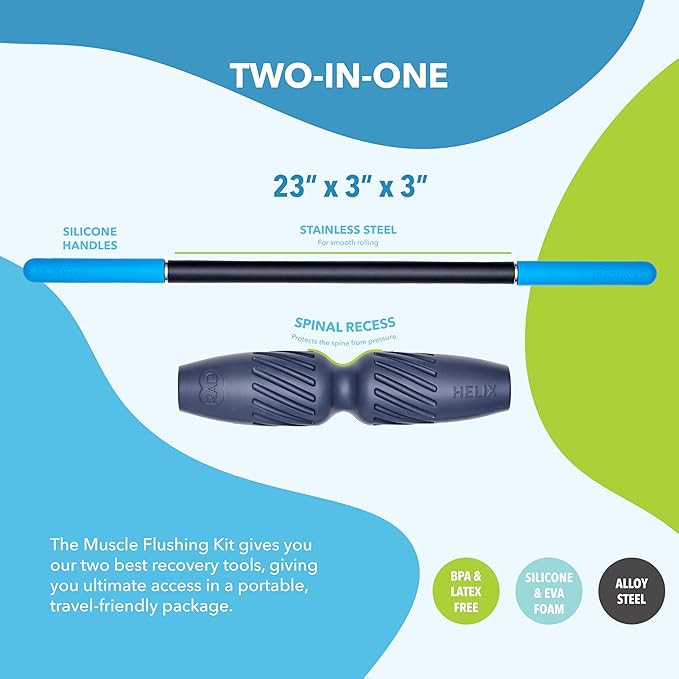 RAD 2-in-1 Muscle Flushing Kit – Includes Exercise Foam Roller & Massage Roller Stick – Deep Tissue Myofascial Release, Muscle Recovery Tools for Mobility & Performance