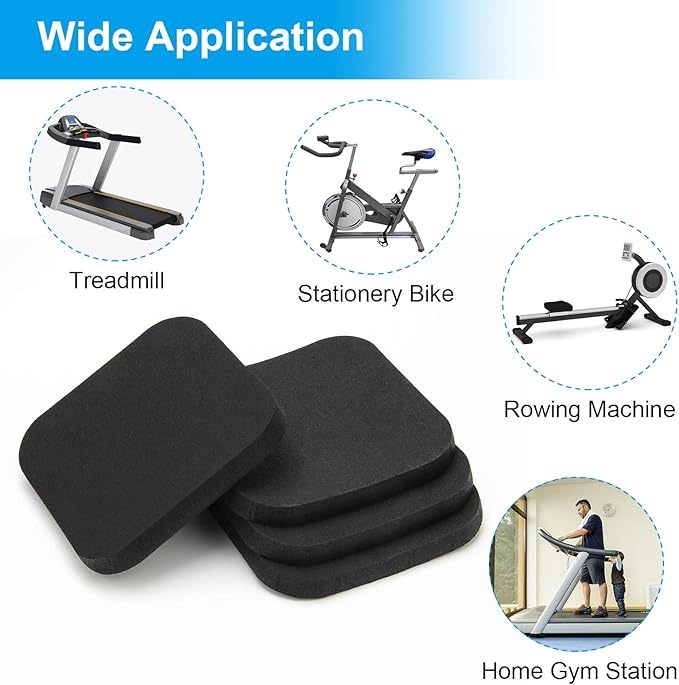 4Pcs Treadmill Mats, Coolrunner High Density Equipment Pads Noise Reduction for Floor Protection, Washing Machine Pads, Anti Vibration Rubber mats for Stationery Bike, Rowing Machine, Home Gym Station