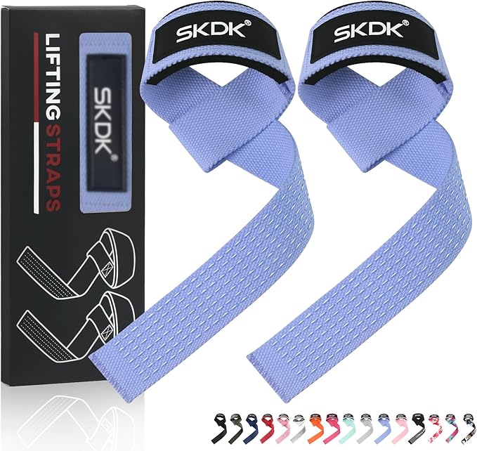 SKDK Cotton Hard Pull Wrist Lifting Straps Grips Band-Deadlift Straps with Neoprene Cushioned Wrist Padded and Anti-Skid Silicone - for Weightlifting, Bodybuilding, Xfit, Strength Training