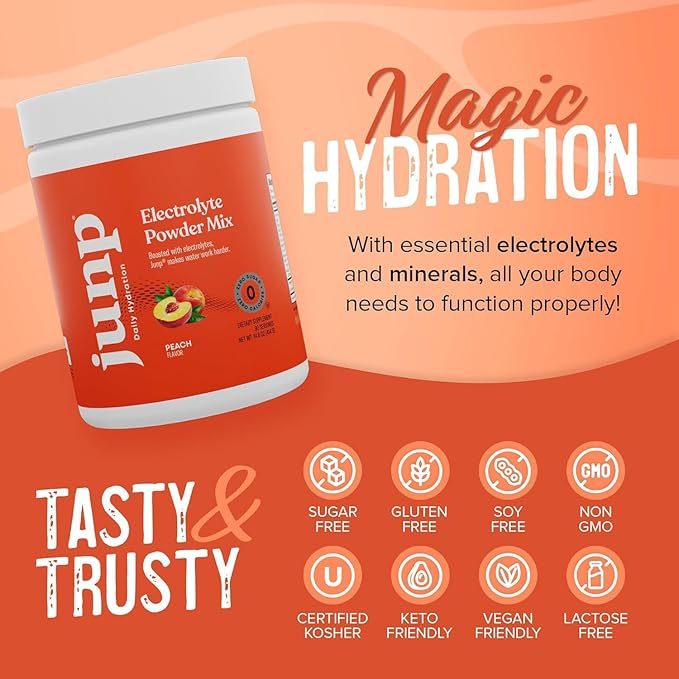JUNP Electrolytes Powder No Sugar No Carbs, Orchard Fresh Juicy Peach Keto Electrolyte Drink Mix, Potassium & Salt Hydration Powder Electrolytes Zero Calorie Sugar Free Electrolyte Powder, 90 Servings