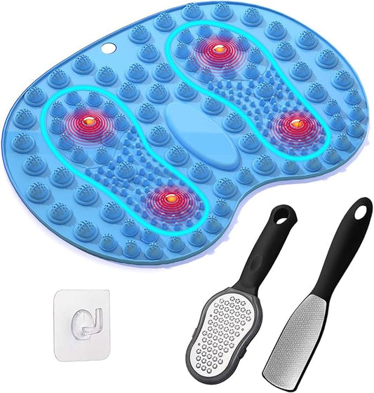 Foot Massage Mat and Foot File Set, Reflexology Mat with Magnetic Therapy for Feet Pain, Fatigue and Stress Relief, 2-Type Stainless Foot File Callus Remover(Blue+Black)
