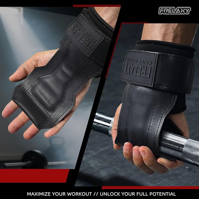 Frelaxy Lifting Wrist Straps, Rubber Weight Lifting Grips with Non-Slip Palm & Wrist Wraps Support for Deadlifts, Pull Ups, Rows, Heavy Powerlifting, Lat Pulldowns