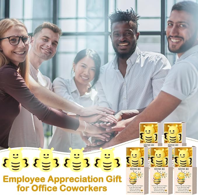 Wettarn 50 Sets Bee Gifts Positive Cute Stress Balls with Support Gift Boxes Inspirational Party Favors for Employee Coworker Friends Office Stress Relief Toys