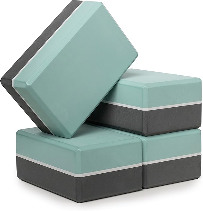 Sunshine Yoga 4" Striped Yoga Block, 4 Pack Bulk EVA Foam Yoga Blocks, Firm and Supportive Yoga Brick, Balance Foam for Stretching, Pilates, and Workout, 4" x 6" x 9"