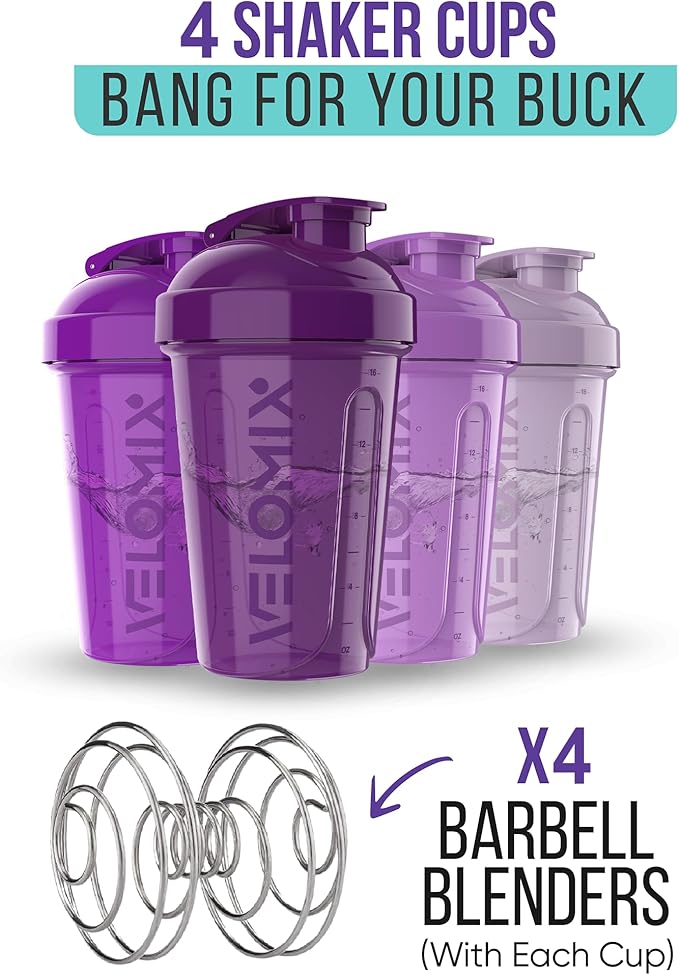 -4 PACK- 20 OZ Protein Shaker Bottles for Protein Mixes, Shaker Cups for Protein Shakes, Small Shaker Bottle Pack, Shaker Cup, Shakers for protein Shakes (Purple Bloom)