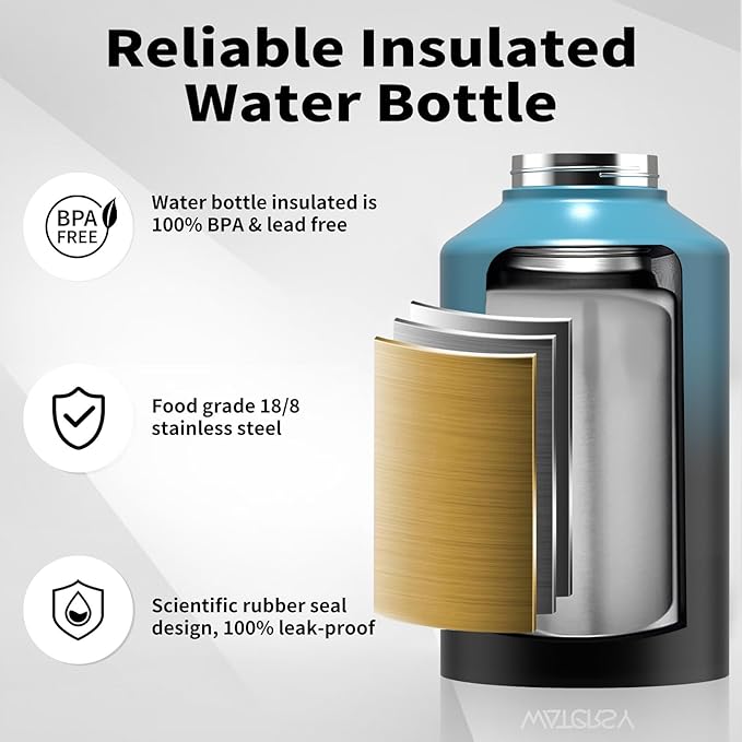 1.5 Gallon Water Bottle Insulated(Cold for 48 Hrs),BPA Free&Leak Proof,196oz Stainless Steel Water Jug,Big thermos,Large Water Bottle with Handle for Gym,Hiking,Camping&Travel,Lake Blue