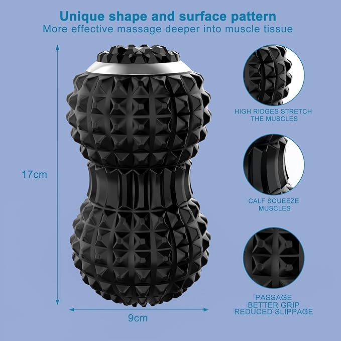 Uppye Vibrating Massage Ball for Pain Relif, Mobility Ball for Physical Therapy and Workout Recovery, Deep Tissue Myofascial Release Tools - Back, Shoulder (Peanut Head Vibrating Massage Ball Black)