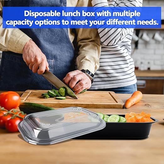 50 Pack (100-Piece) - 38oz Meal Prep Containers Salad & Snack Storage for Lunch | BPA Free & Leakproof Food Containers | To Go Take Out Plastic Bento Box | Microwave, Freezer, Dishwasher Safe