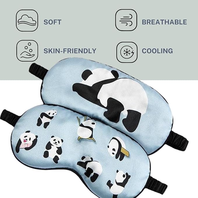 Satin Sleep Eye Mask, Cute Panda Eye Mask for Sleep, Soft Silk Satin Sleeping Mask Blindfold for Women and Men, Blackout Eyeshade Eye Cover Travel Essentials