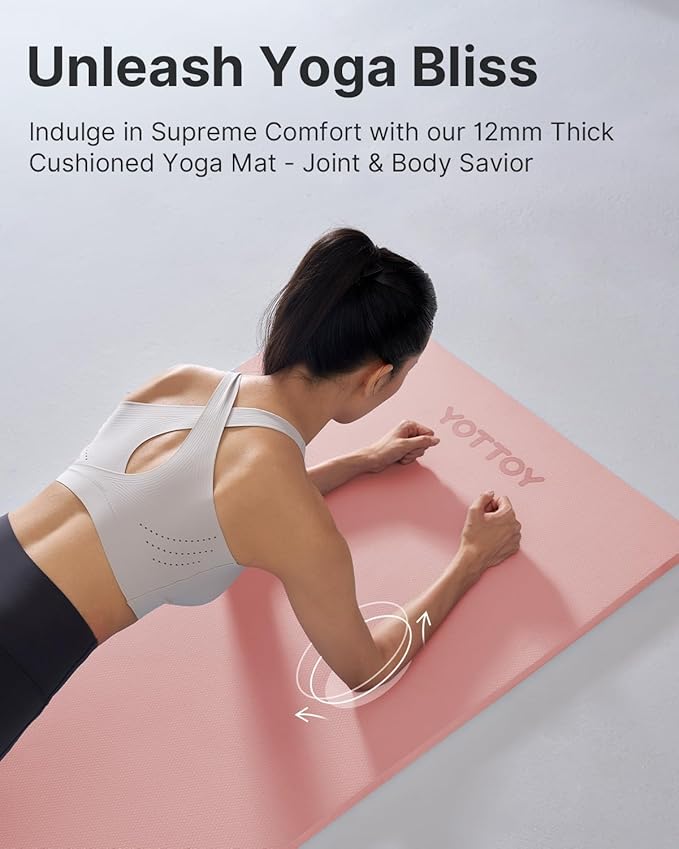 YOTTOY Yoga Mat,Extra Thick Yoga Mat (1/2inch),Professional TPE Exercise Mat,Non-Slip Workout Mat for Yoga, Pilates, Fitness, Barefoot Workouts, Home Gym Studio with Strap