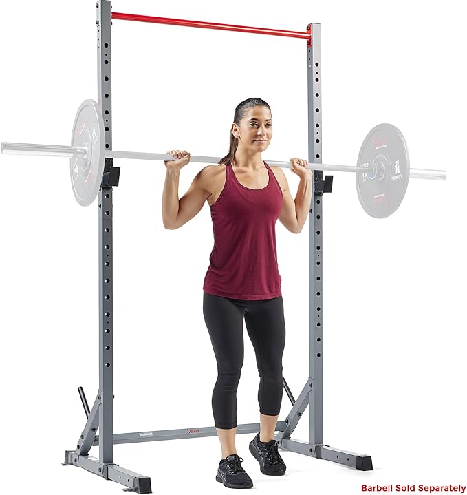 Sunny Health & Fitness Multifunctional Strength Training Home Gym – Complete Workout Equipment with Training Attachments, Optional Squat Stand, Power Rack Cage, Adjustable Incline Bench
