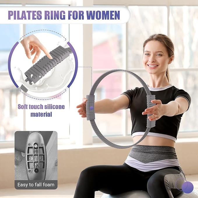 Pilates Ring, 13.5"/12" Silicone Magic Circle with Training Poster & Portable Bag, Pilates Ring Circle for Inner Thigh Workout, Yoga, Lose Weight & Physical Therapy for Women