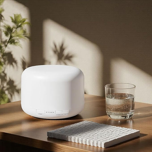 500ML Essential Oil Diffuser, Humidifiers for Bedroom, Office, Scent Diffuser for Home Hotel Spa Yoga Room with Remote Control, 7 LED Colors Light, Timer and Auto-Off Switch -White Bottom