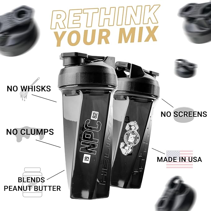 HELIMIX 2.0 NPC Officially Licensed Vortex Blender Shaker Bottle Holds upto 28oz | No Blending Ball or Whisk | USA Made | Portable Pre Workout Whey Protein Drink Shaker Cup | Mixes Smoothies Shakes