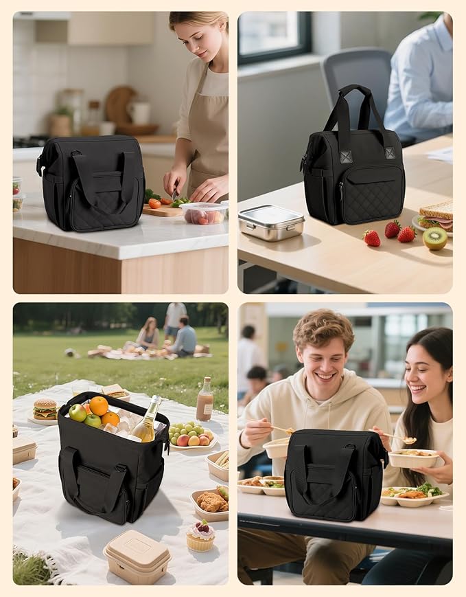 Lunch Box for Women & Men, 20L Large Insulated Lunch Bag with Wide Opening, Leak-Proof & Multi-Pocket Cooler Bag, Adjustable Strap Lunch Tote Bags for Work, Office, Picnic and Camping