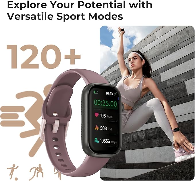 Fitness Tracker for Men Women, 24/7 Heart Rate, SpO2 and Sleep Monitor Health Watch, Calorie Step Counter Fitness Watch IP68 Waterproof Smart Watch for Android and iOS, Black/Smoke Violet
