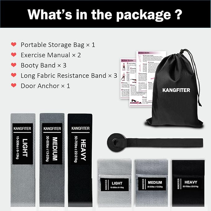 Long and Short Fabric Resistance Bands with Door Anchor 7 PCS, Non-Slip Stretch Booty Bands for Working Out Women & Men, Loop Exercise Elastic Bands for Home Physical Therapy Yoga Pilates