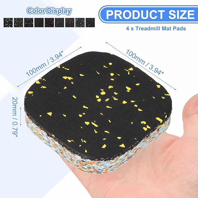 PATIKIL 4 Pcs Treadmill Mat Pads, 4x4x0.8 High Density Foam Anti Vibration Pad Sound Proof Floor Mat Exercise Equipment Mat for Carpet Protect Noise Reduction Home Gym, Yellow