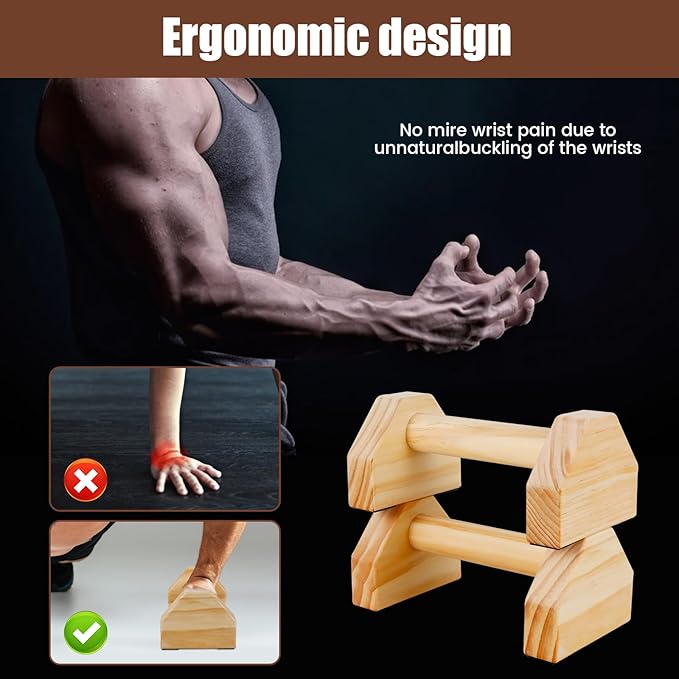 Wooden Push-up Bars, Pushup Stands, Push up Bracket, Push-Up Frame with Ergonomic Handle, Non-slip Base Home Workout Equipment, Push up Bracket Board Parallettes for Indoor Fitness Training