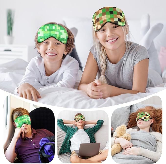2 Pcs Sleep Mask for Kids Boys, Silk Eye Covers for Sleeping, Adjustable Strap & Light Blocking Design, Adult Children's Bedtime Blindfold for Travel and Home Use (My World)