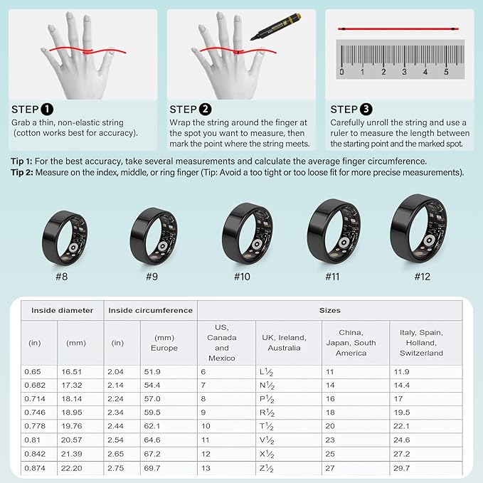 Smart Ring for Women and Men – Fitness & Health Smart Ring with Heart Rate and Sleep Tracking – Waterproof Activity & Wellness Ring Compatible with iPhone and Android