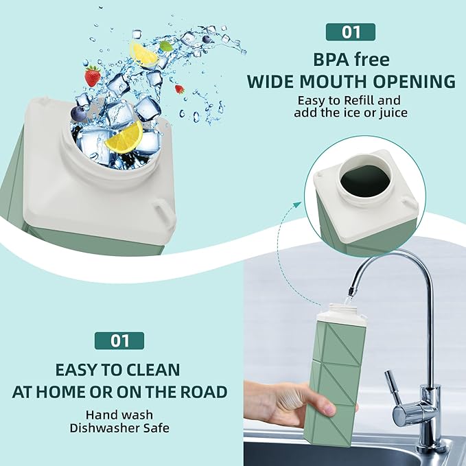 24oz Collapsible Water Bottles 2pcs,Food grade BPA Free Reusable Foldable Water Bottle Lightweight LeakProof for Travel Hiking Camping Gym Outdoor Sport,Collapses Folding Water Bottle 2pack