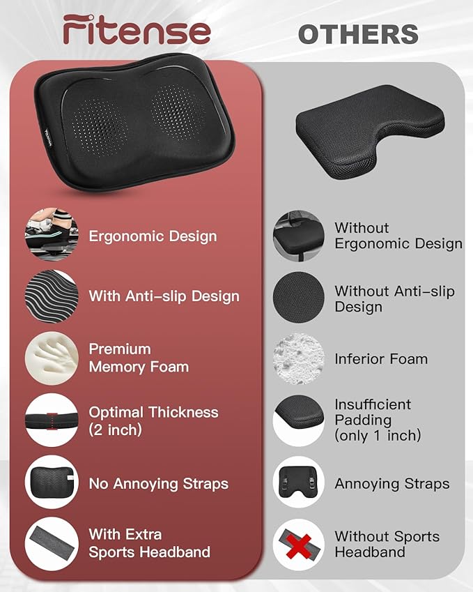 Rowing Machine Seat Cushion for The Concept 2 Rowing Machine with Extra Sports Headband, Memory Foam Row Machine Pad-Compatible with Concept 2 Rower, Recumbent Stationary Bike, Watter Rower
