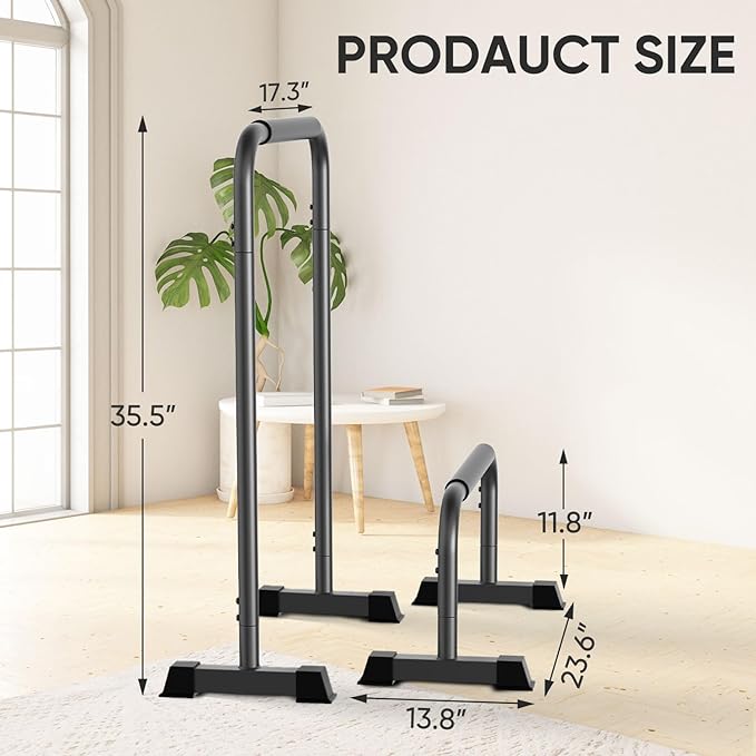 Dip Bar, 2-in-1 Adjustable Dip Stand Station for Home Workout, Heavy Duty Parallel Bars Workout Equipment for Strength Training