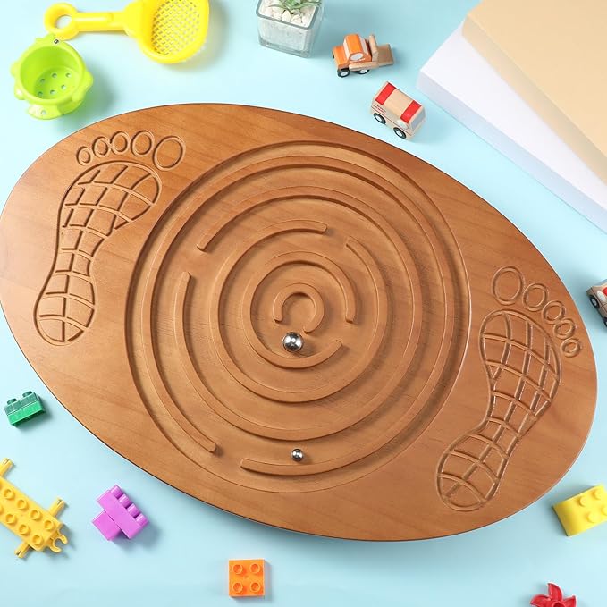 Maze Balance Board Wood Wobble Board with 2 Beads Rocker Balance Disk for Leg Workout, Exercise Training, Physical Therapy, Bodyweight Fitness, Skiing, Surfing, Skateboarding with Labyrinth