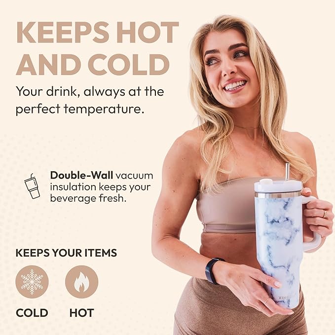 Leakproof, Eco-Friendly Tumbler Bottle – Multi-Use Protein Shaker, Smoothie Cup & Water Bottle – White Marble, Pink, Beige, Black (Beige, Pack Of 2)