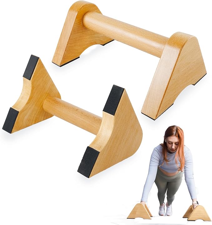 Wooden Push Up Bar Non-Slip Handstands for Floor Workout, Calisthenics Parallettes Bars, Strength Training Pushup Handles for Home Fitness, Gymnastics, Calistenia