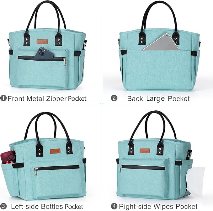 Insulated Lunch Bag for Women Men,Adult Lunch Box for Women with Adjustable Shoulder Strap,Portable Large Lunch Tote Bag for Office Work Picnic Beach,Reusable Lunch Cooler Bag