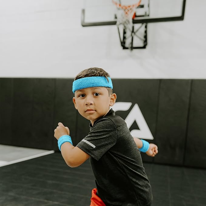 Suddora Sweatbands for Kids, Moisture Wicking 2 Wristbands and 1 Headband Set, Soft and Skin-Friendly Fabric, Moisture-Wicking Athletic Sweat Bands for Basketball, Baseball, Soccer