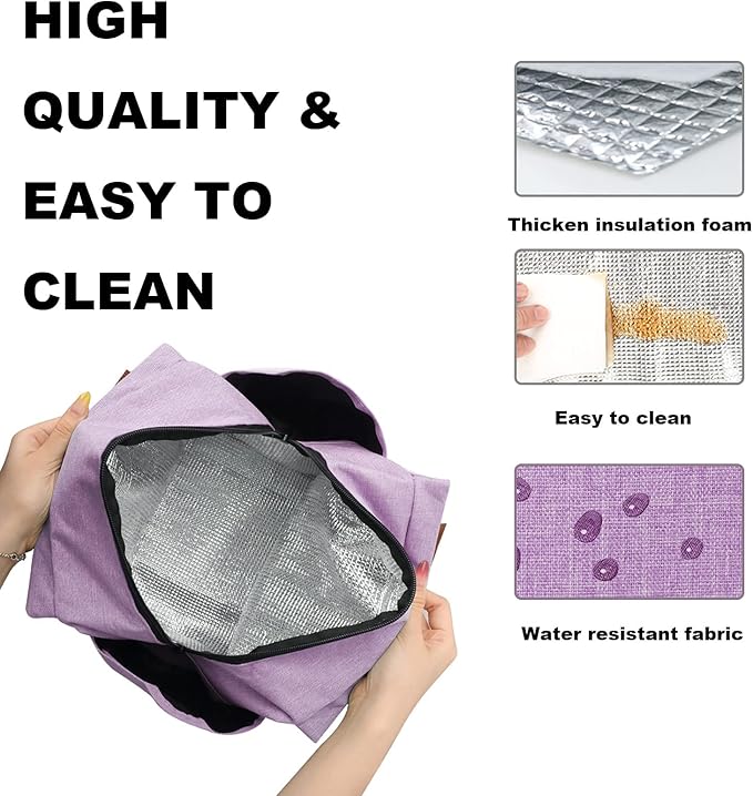 Joymee Lunch Bag Women Insulated Lunch Box Reusable Leakproof Large Spacious Cooler Tote for Women Men Adult with Bottle Holder and Side Pockets for Work Office Travel Picnic - Purple