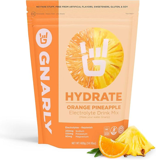 Gnarly Nutrition Hydrate Electrolyte Powder – Orange Pineapple Exercise Hydration Drink Mix – NSF Sport Certified – Electrolyte Solution, Performance & Recovery – Orange Pineapple, 14.10 oz