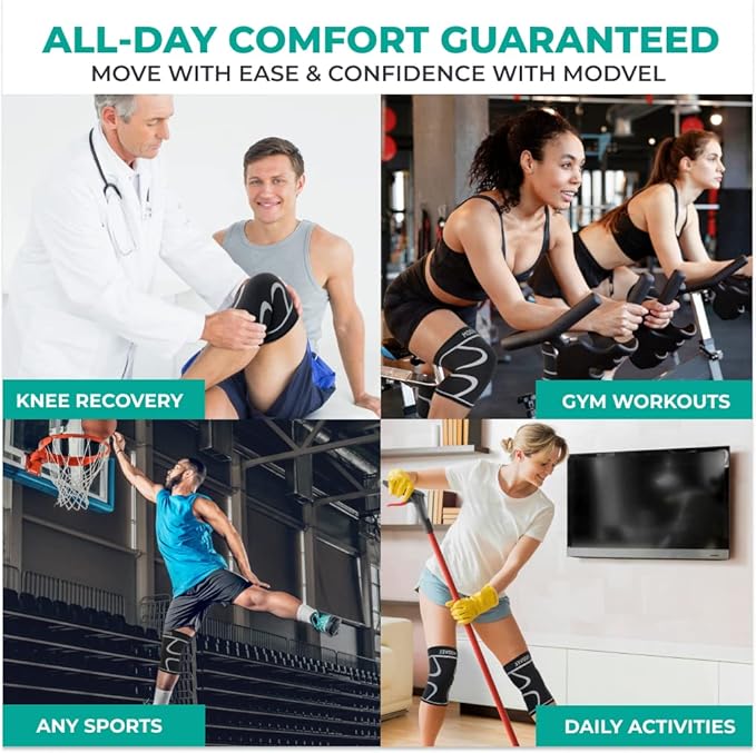Modvel Compression Knee Brace for Women & Men - For Knee Pain, Compression Sleeve Knee Support for Meniscus Tear ACL & Arthritis Pain Relief Knee & Protection for Working Out, Running & All Sports