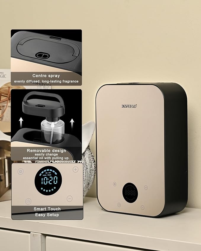 Waterless Oil Diffuser - Pure Essential Oil Diffuser with App Control - 150ml/1700 Sq.Ft. Coverage for Effective Aromatherapy in Home/Office/Hotel (Black Gold)