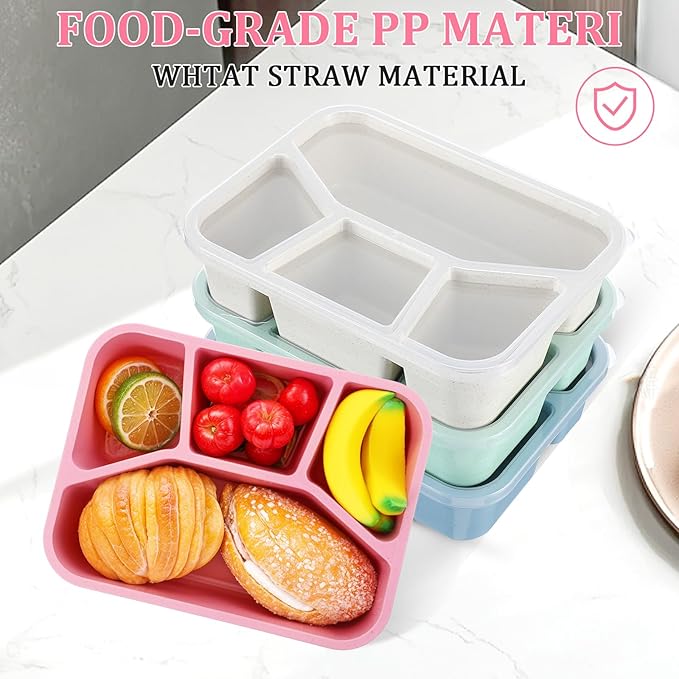 8 Pack Bento Box, Lunch Containers Wheat Straw Meal Prep Containers Reusable, Microwave and Dishwasher Safe Lunch Containers for Adults, Bento Lunch Box