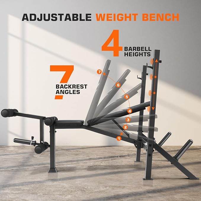 ANCHEER Weight Bench, 3 Sec Foldable Workout Bench with Squat Rack Leg Extension & Leg Curl, 900LBS Adjustable Bench Press for Home Gym, Standard Strength Training Bench