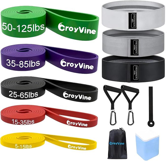 Pull Up Bands Resistance Bands Set for Working Out,8 PC Long Exercise Bands & Fabric Booty Bands for Training Hip Thigh Glute Fitness,Home Workouts,Physical Therapy for Men Women