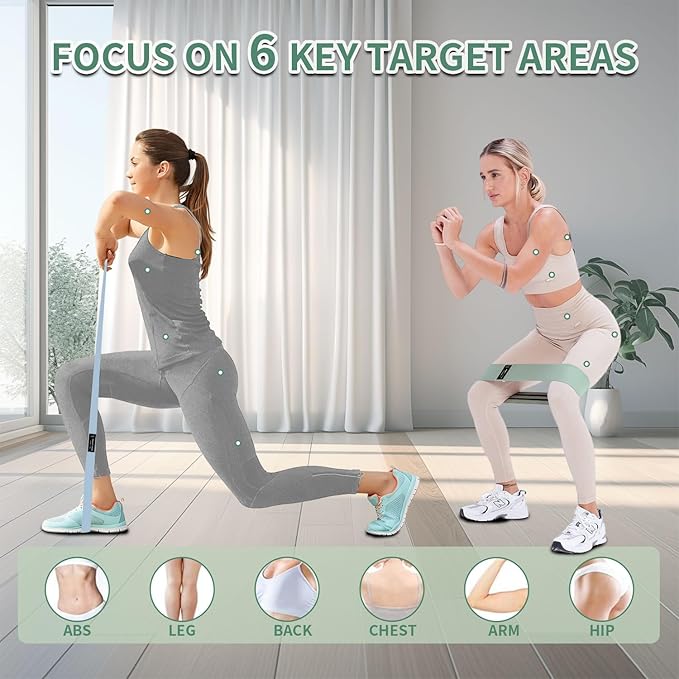 9 PCS Fabric Resistance Bands Set for Working Out, Non-Slip Exercise Booty Bands for Women & Men Leg and Glutes with Hair Ties and Tape Measure - for Home Gym Workout, Yoga, Pilates