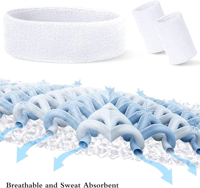 24 Pcs Neon Sweatbands Set Include 8 Pcs Sports Headband and 16 Pcs Cotton Wristbands 80s Neon Sweat Bands Bulk for Gym, Tennis, Basketball, Running, Exercise