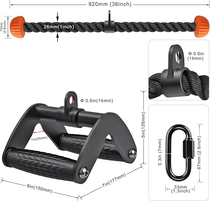 SELEWARE Triceps LAT Pulldown Attachments Home Gym Workout Accessories with Non-Slip Soft Rubber Grip Cable Machine Attachments Triceps Rope Double D Row Handle Pull Down Bar Straight Bar Exercise