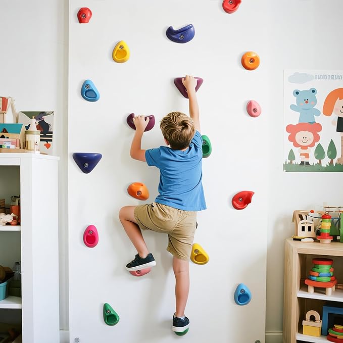 TOPNEW 32 Rock Climbing Holds Multi Size for Kids, Adult Rock Wall Holds Climbing Rock Wall Grips for Indoor and Outdoor Playground Play Set - Includes 2 Inch Mounting Hardware