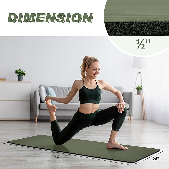 Quality Exercise Yoga Mat, 1/2-Inch Thick High-Density Foam for Full-body workout, Anti-Tear and non-slip Surface, Includes Carry Strap for Home & Studio Workouts,Multiple Options
