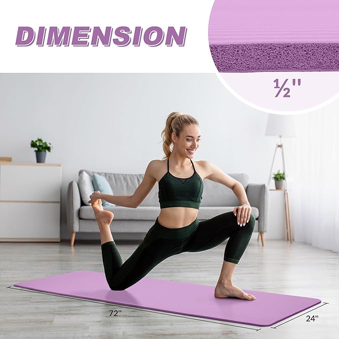 Quality Exercise Yoga Mat, 1/2-Inch Thick High-Density Foam for Full-body workout, Anti-Tear and non-slip Surface, Includes Carry Strap for Home & Studio Workouts,Multiple Options